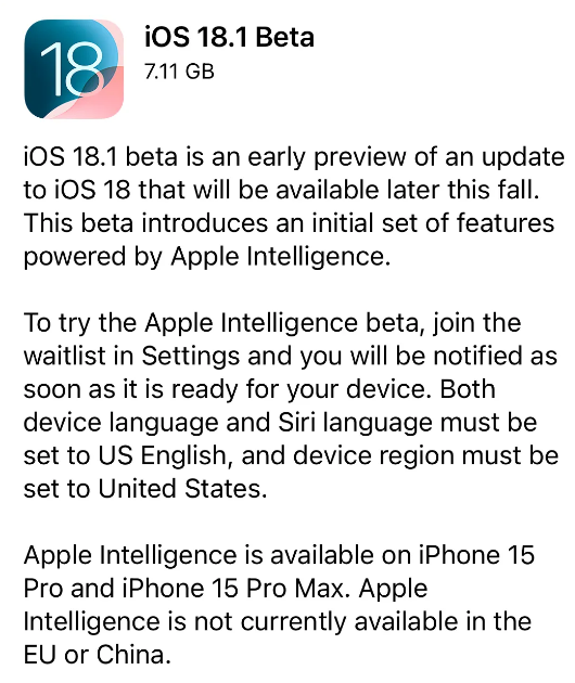 iOS 18.1 developer beta